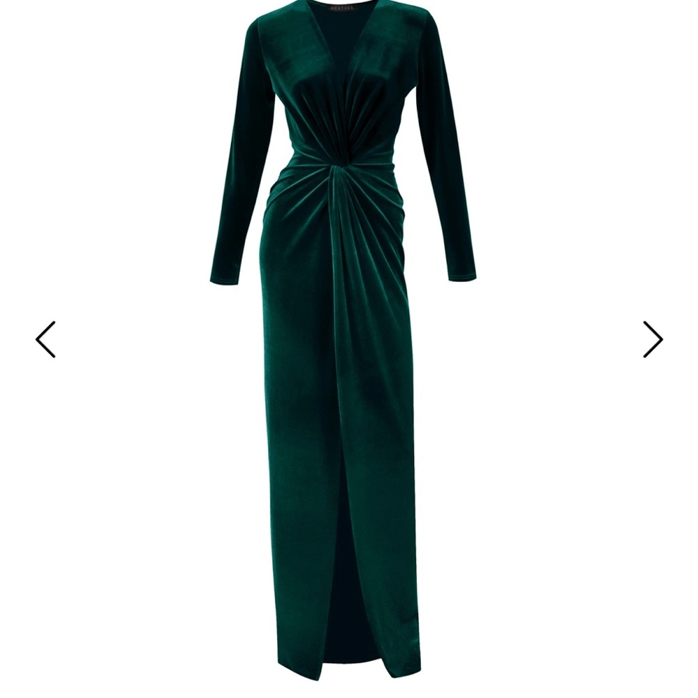 Wolf and Badger Kiss Me Quick Velvet Green Knot Maxi Dress